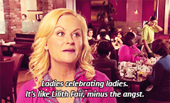 Leslie Knope from Parks and Recreation on Galentine's Day 