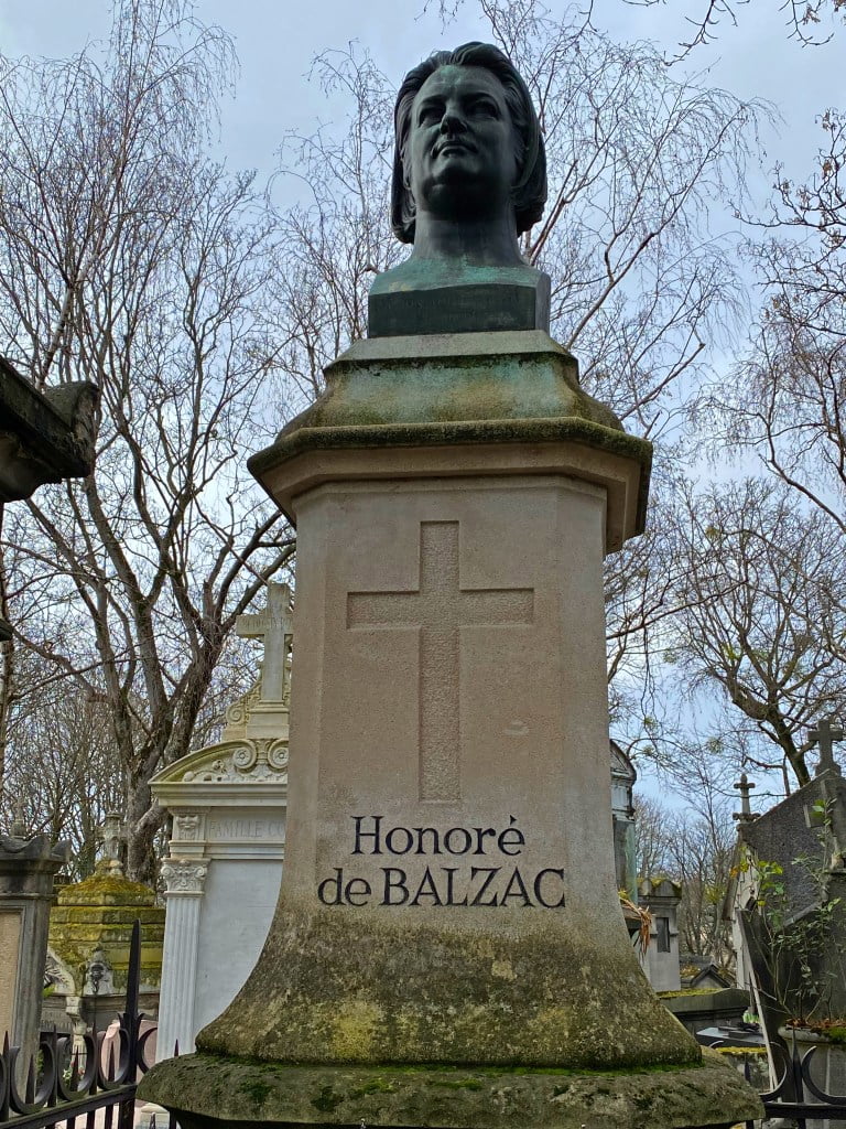 Honore Balzac statue at Pere Lachaise Cemetery. Paris literary tour