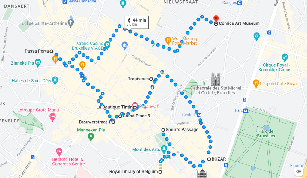 Brussels literary tour plotted on Google Maps