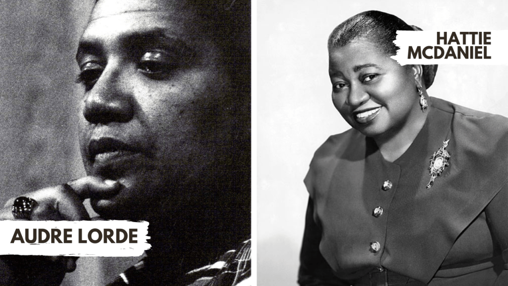 Black and white image of Audre Lorde and Hattie McDaniel, spoken about by Catherine Joy White in her book This Thread of Gold