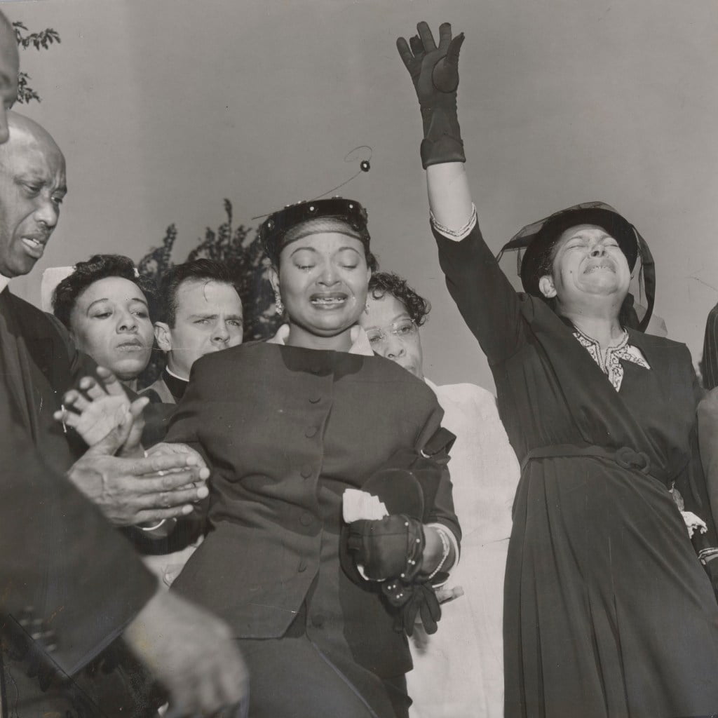 A Few Days Full of Trouble book review. Mourners seen at Emmett Till's funeral, Burr Oaks Cemetery, including Mamie Till-Mobley.