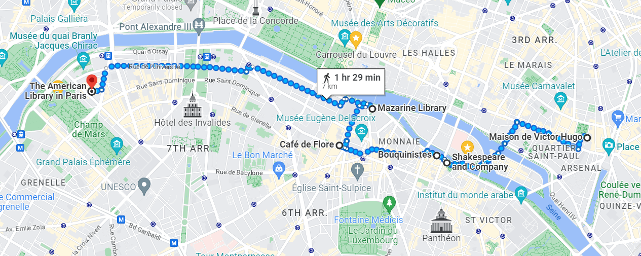 Paris literary tour on Google Map