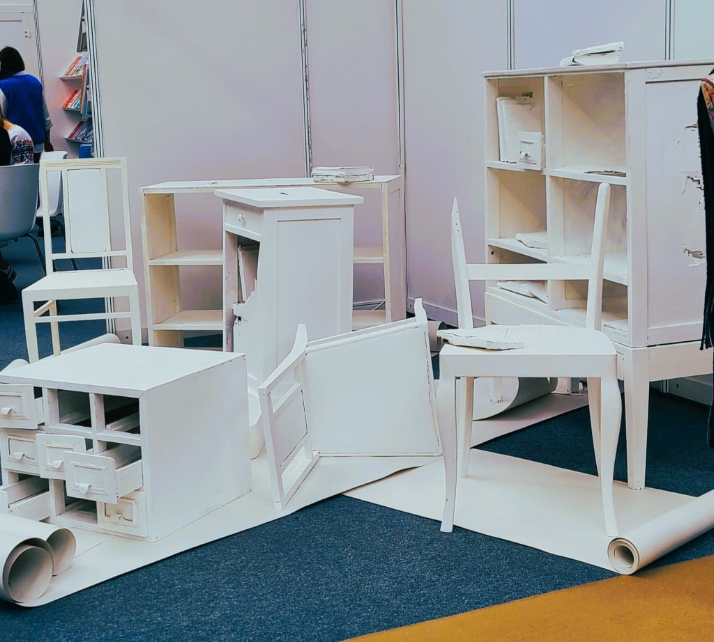 Ukraine library furniture installation at the London Book Fair 2023