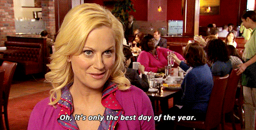 Leslie Knope from Parks and Recreation on Galentine's Day 