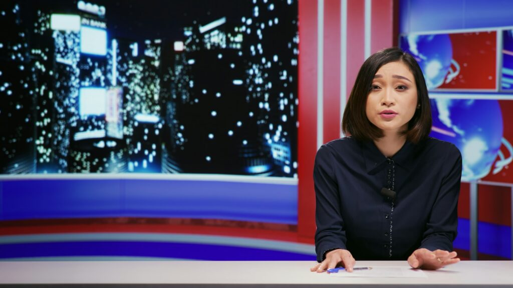 Late night talk show presenter in studio
